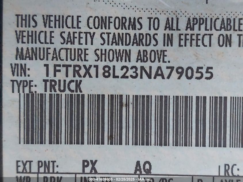 2003 Ford F-150 Lariat/Xl/Xlt VIN: 1FTRX18L23NA79055 Lot: 41659605