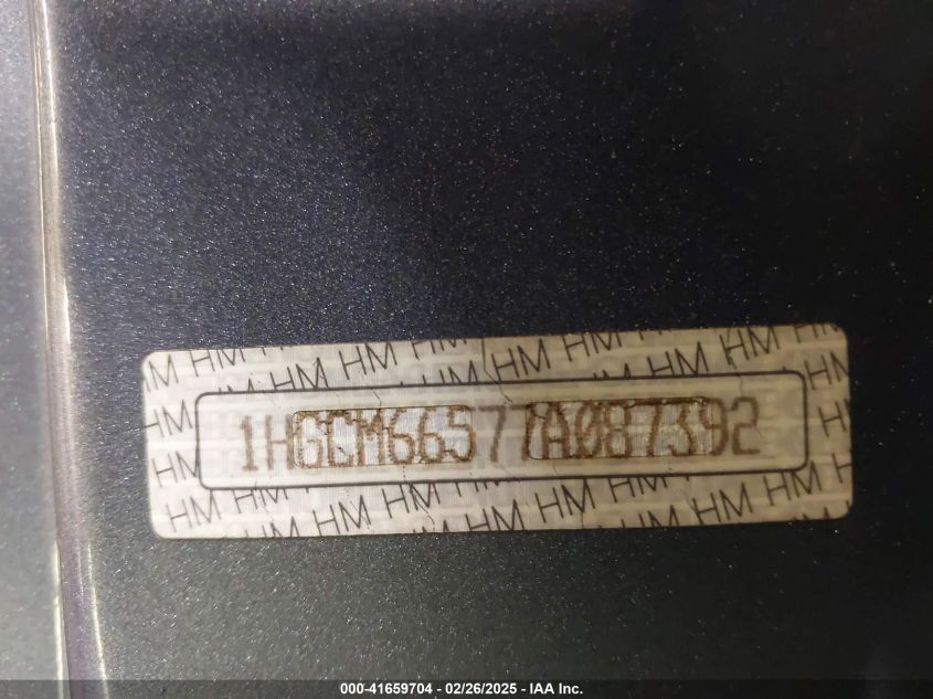 2007 Honda Accord 3.0 Ex VIN: 1HGCM66577A087392 Lot: 41659704