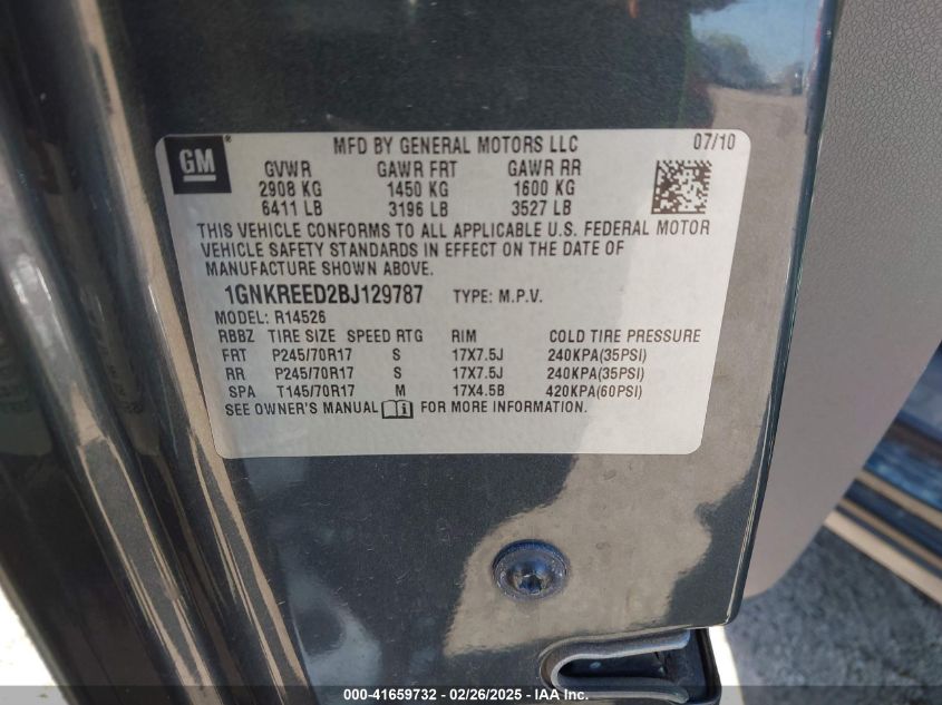 2011 Chevrolet Traverse Ls VIN: 1GNKREED2BJ129787 Lot: 41659732