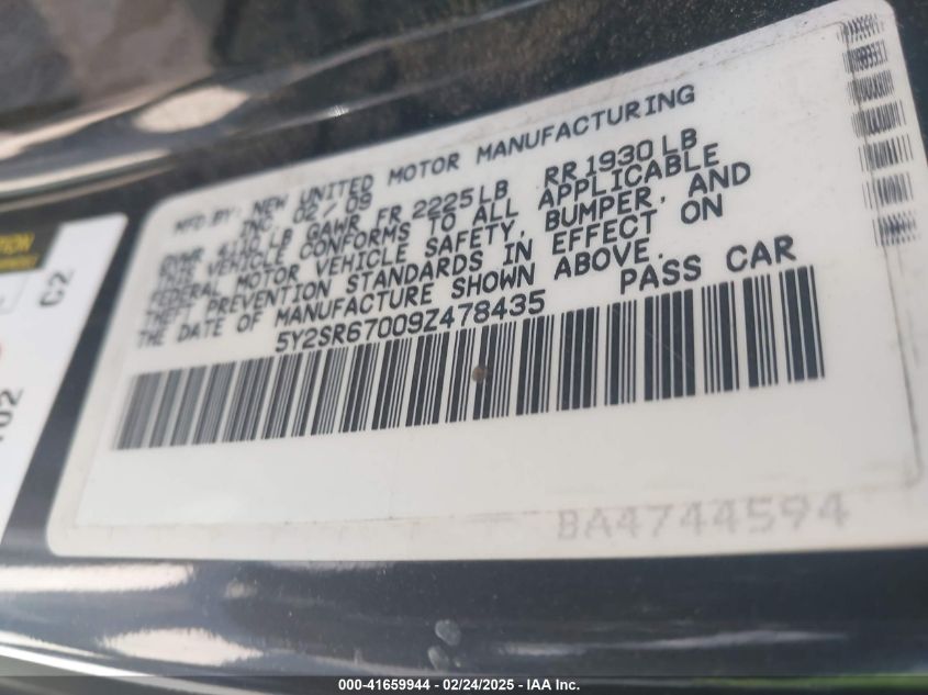 2009 Pontiac Vibe Gt VIN: 5Y2SR67009Z478435 Lot: 41659944