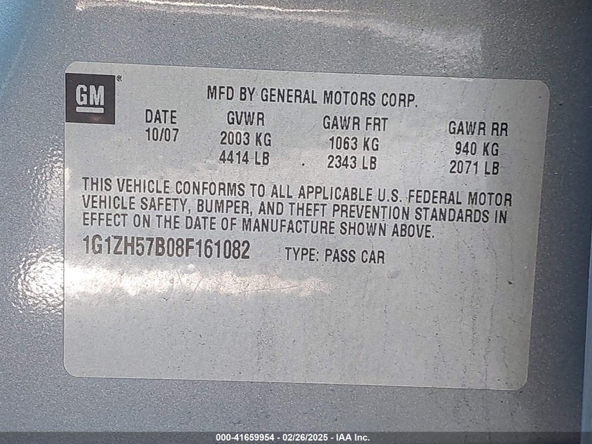 2008 CHEVROLET MALIBU VIN: 1G1ZH57B08F161082