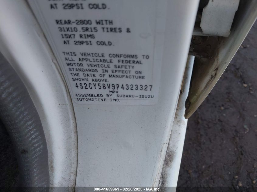 1993 Isuzu Rodeo S/Ls VIN: 4S2CY58V9P4323327 Lot: 41659961