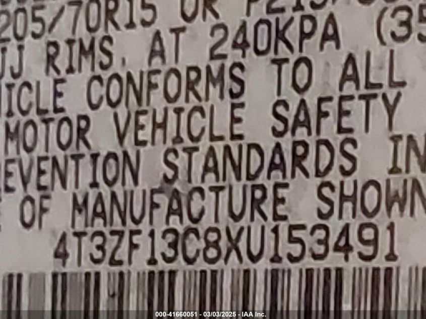 1999 Toyota Sienna Le VIN: 4T3ZF13C8XU153491 Lot: 41660051