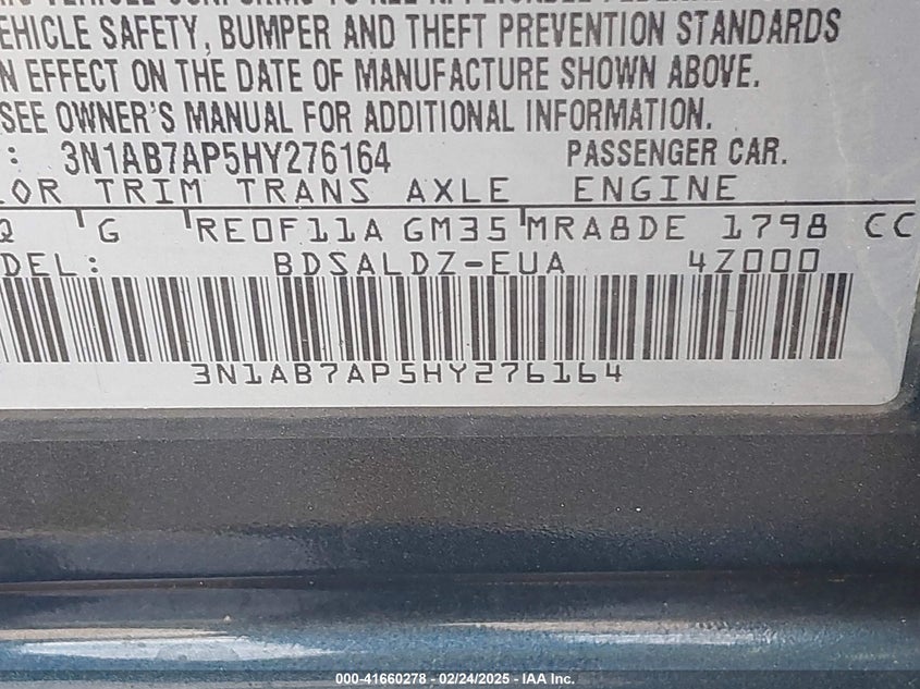 2017 NISSAN SENTRA VIN: 3N1AB7AP5HY276164