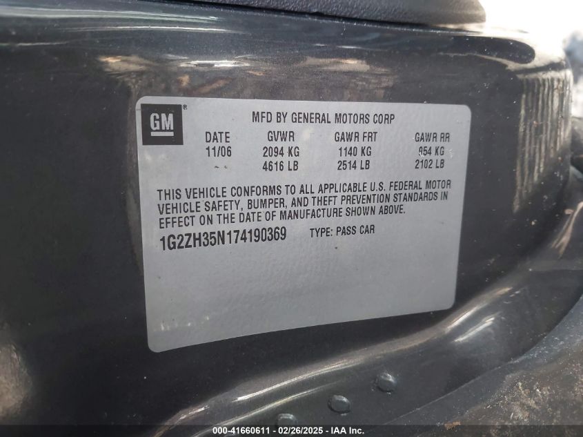 2007 Pontiac G6 Gt VIN: 1G2ZH35N174190369 Lot: 41660611
