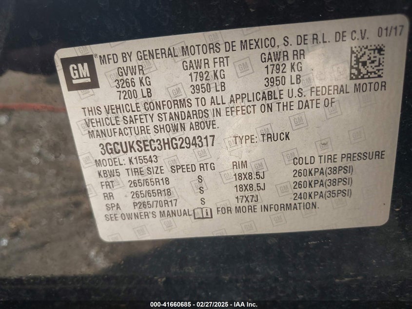 2017 CHEVROLET SILVERADO 1500 2LZ - 3GCUKSEC3HG294317