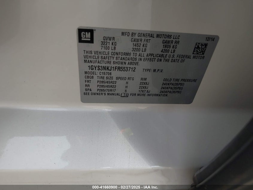 2015 CADILLAC ESCALADE PREMIUM - 1GYS3NKJ1FR553712