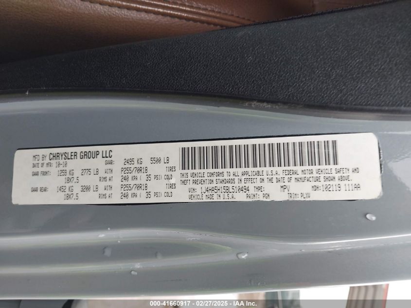 2011 Jeep Wrangler Unlimited Sahara VIN: 1J4HA5H15BL510494 Lot: 41660917