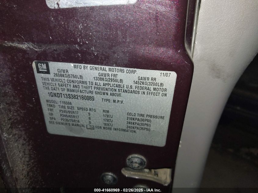 2008 Chevrolet Trailblazer Fleet VIN: 1GNDT13S382180089 Lot: 41660969