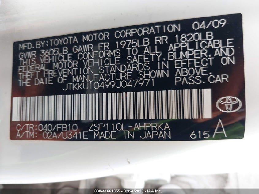 2009 SCION XD VIN: JTKKU10499J047971