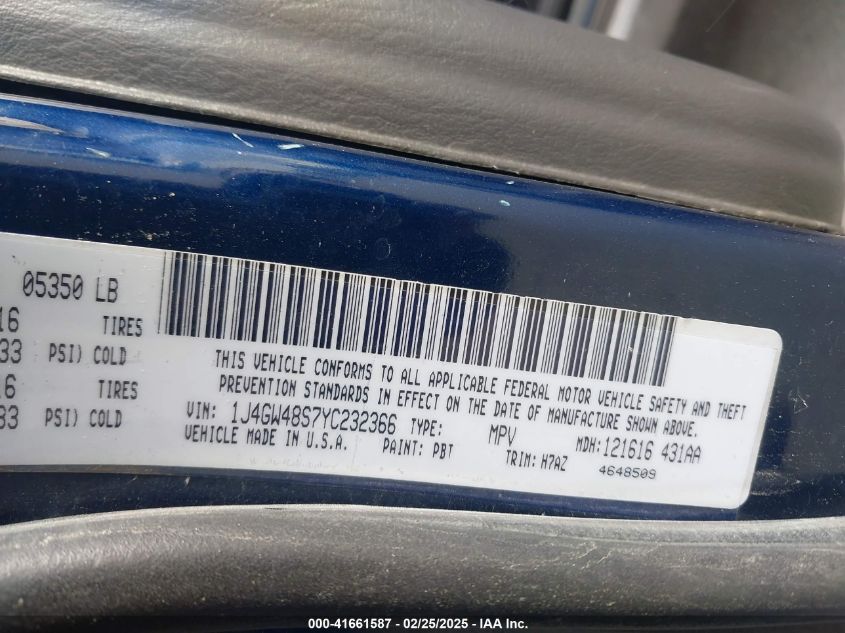 2000 Jeep Grand Cherokee Laredo VIN: 1J4GW48S7YC232366 Lot: 41661587