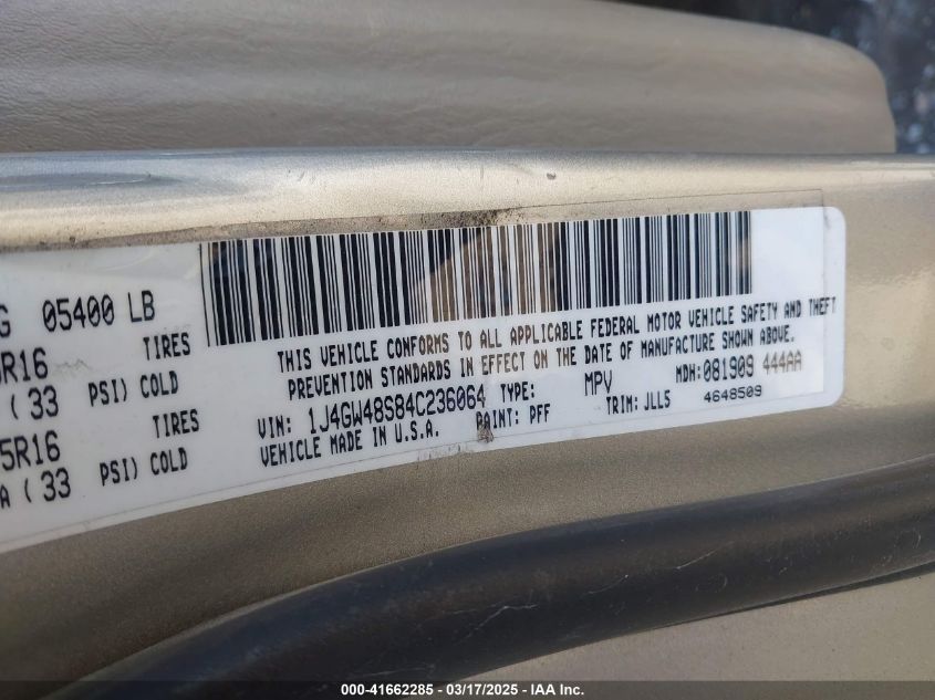 2004 Jeep Grand Cherokee Laredo VIN: 1J4GW48S84C236064 Lot: 41662285