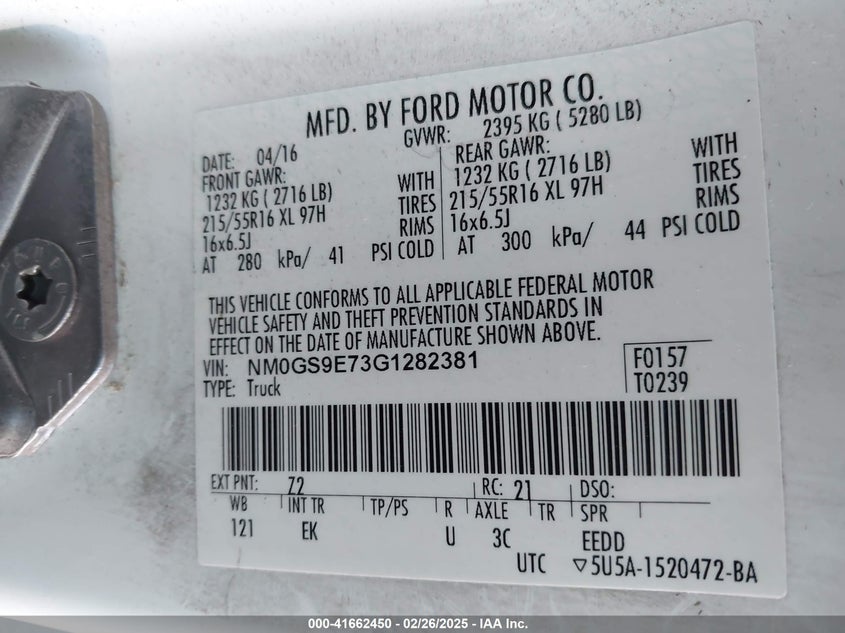 2016 FORD TRANSIT CONNECT VIN: NM0GS9E73G1282381