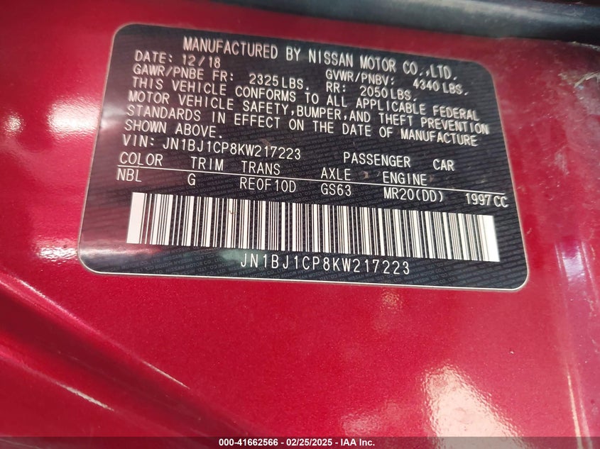 2019 NISSAN ROGUE SPORT VIN: JN1BJ1CP8KW217223