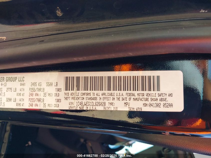 2013 Jeep Wrangler Unlimited Sahara VIN: 1C4BJWEG1DL626028 Lot: 41662700