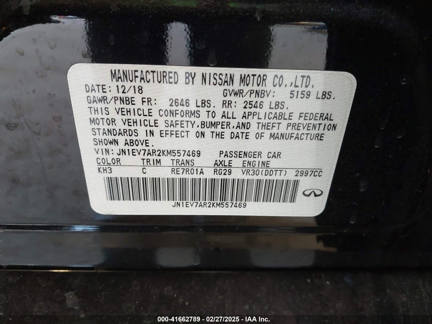 2019 INFINITI Q50 VIN: JN1EV7AR2KM557469