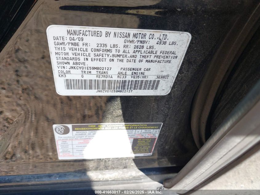 2009 Infiniti M35 VIN: JNKCY01E59M802127 Lot: 41663017