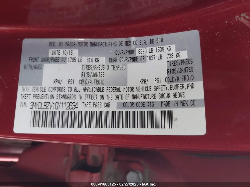 2016 SCION IA VIN: 3MYDLBZV1GY112634