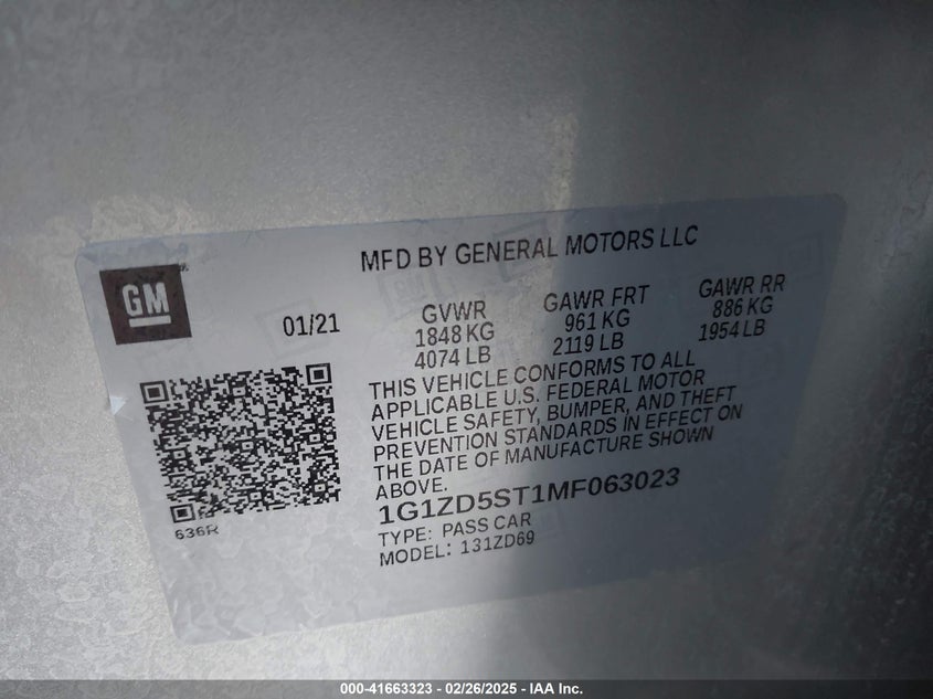2021 CHEVROLET MALIBU VIN: 1G1ZD5ST1MF063023
