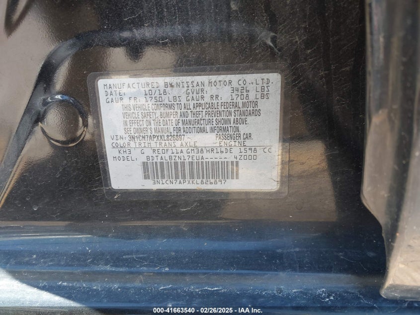 2019 NISSAN VERSA 1.6 SV - 3N1CN7APXKL826897