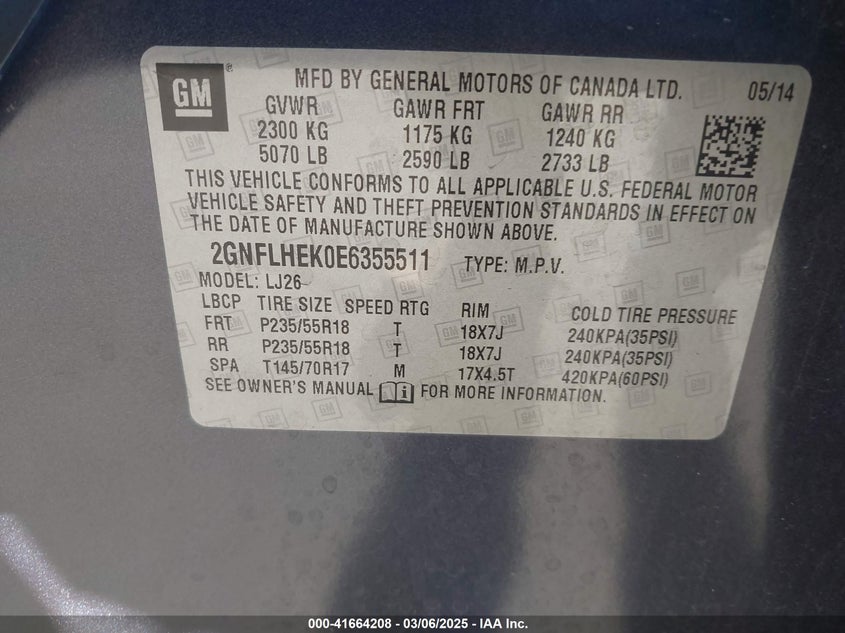 2014 CHEVROLET EQUINOX LTZ - 2GNFLHEK0E6355511