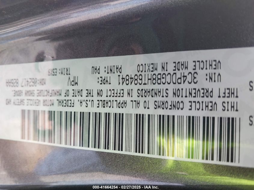 2017 Dodge Journey Crossroad VIN: 3C4PDCGB8HT684841 Lot: 41664254