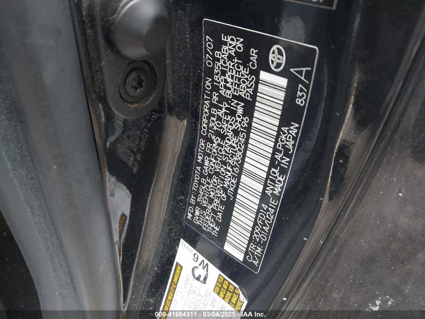 2008 SCION TC VIN: JTKDE167380245196