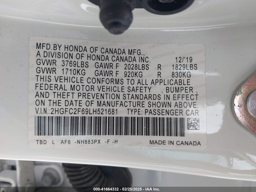 2020 HONDA CIVIC LX - 2HGFC2F69LH521681