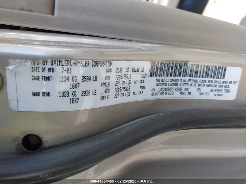 2002 Jeep Grand Cherokee Laredo VIN: 1J4GX48S02C103292 Lot: 41664455