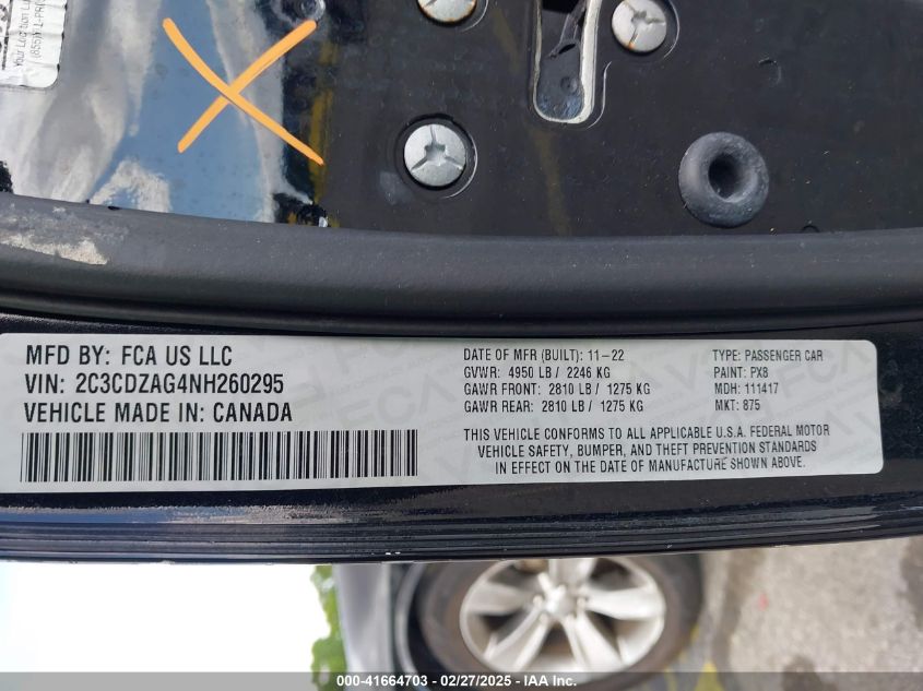 2022 Dodge Challenger Sxt VIN: 2C3CDZAG4NH260295 Lot: 41664703