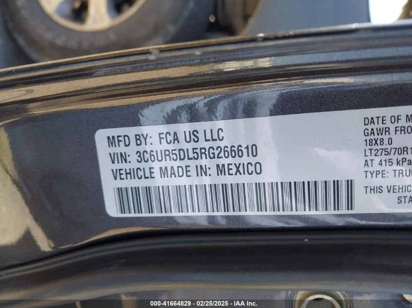 2024 Ram 2500 Big Horn 4X4 6'4 Box VIN: 3C6UR5DL5RG266610 Lot: 41664829