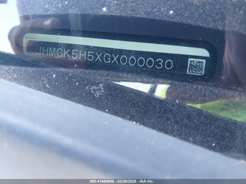 2016 HONDA FIT VIN: JHMGK5H5XGX000030