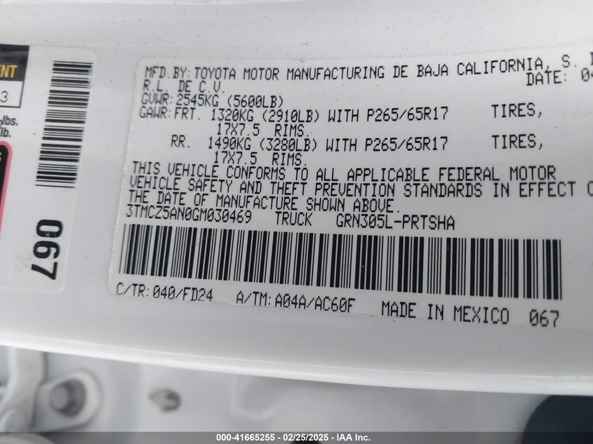 2016 TOYOTA TACOMA VIN: 3TMCZ5AN0GM030469