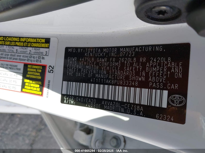 2023 TOYOTA CAMRY VIN: 4T1T11AK8PU833348