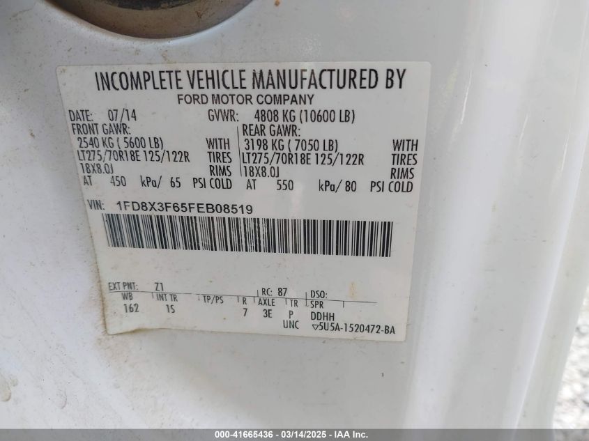 2015 Ford F-350 Chassis Xl VIN: 1FD8X3F65FEB08519 Lot: 41665436