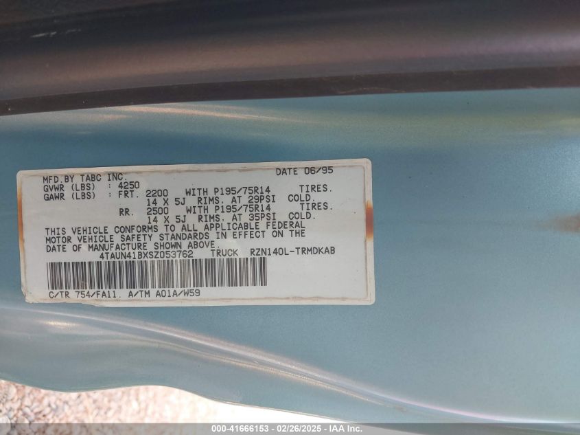 1995 Toyota Tacoma VIN: 4TAUN41BXSZ053762 Lot: 41666153