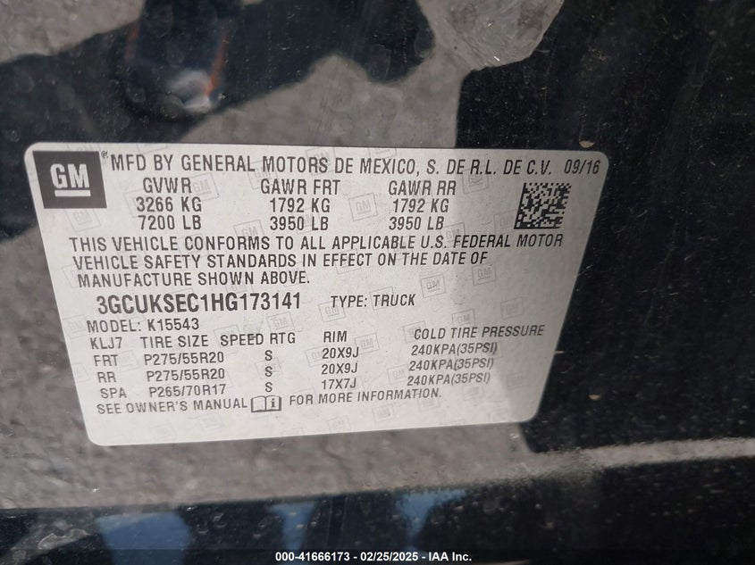 2017 CHEVROLET SILVERADO 1500 2LZ - 3GCUKSEC1HG173141