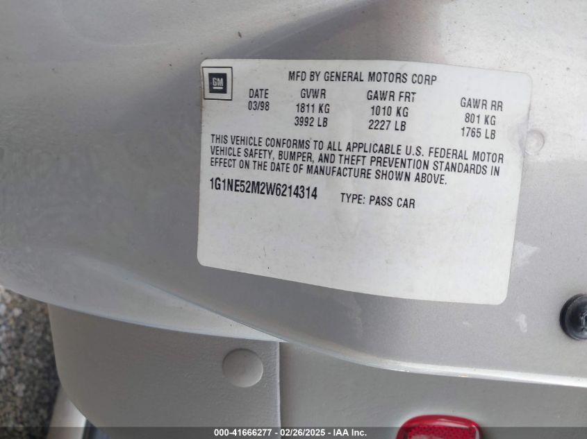 1998 Chevrolet Malibu Ls VIN: 1G1NE52M2W6214314 Lot: 41666277