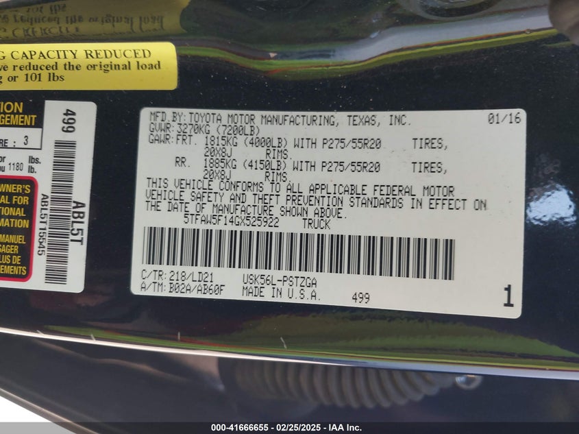 2016 TOYOTA TUNDRA 1794 5.7L V8 - 5TFAW5F14GX525922