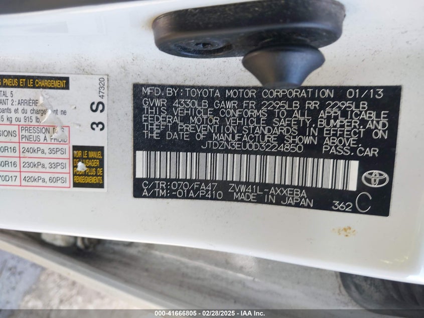 2013 TOYOTA PRIUS V VIN: JTDZN3EU0D3224850