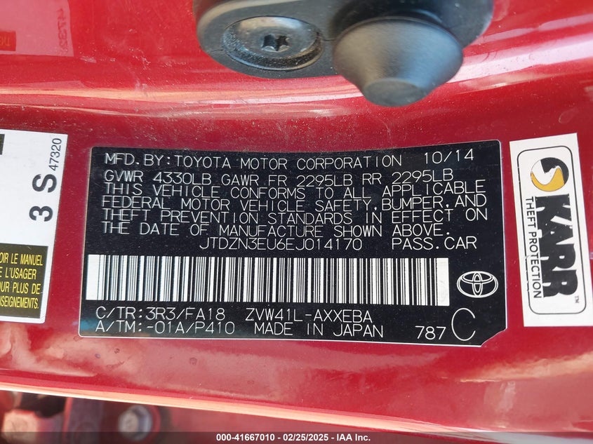 2014 TOYOTA PRIUS V VIN: JTDZN3EU6EJ014170