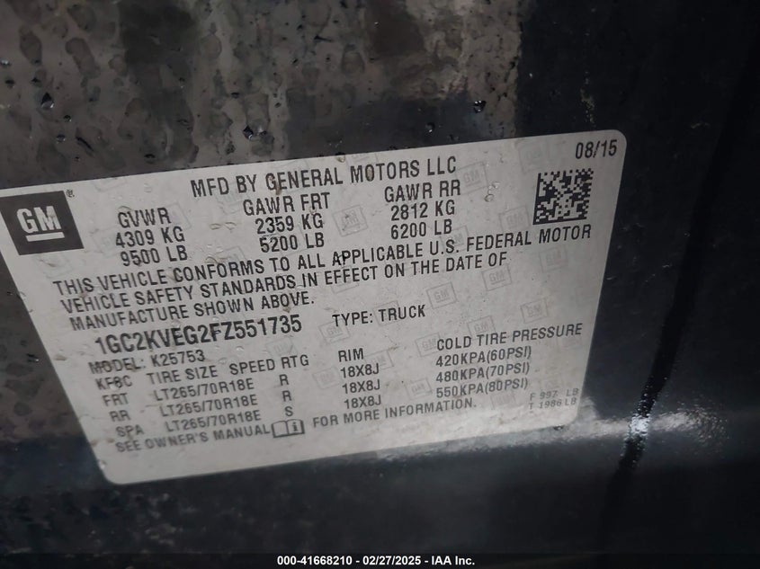 2015 CHEVROLET SILVERADO 2500HD LT - 1GC2KVEG2FZ551735