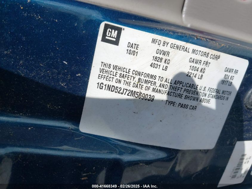 2002 Chevrolet Malibu VIN: 1G1ND52J72M569039 Lot: 41668349