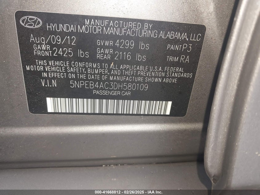 2013 HYUNDAI SONATA GLS - 5NPEB4AC3DH580109