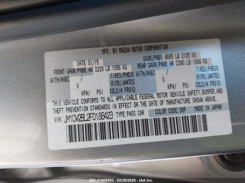 2015 Mazda Mazda5 Sport VIN: JM1CW2BL2F0186423 Lot: 41668993