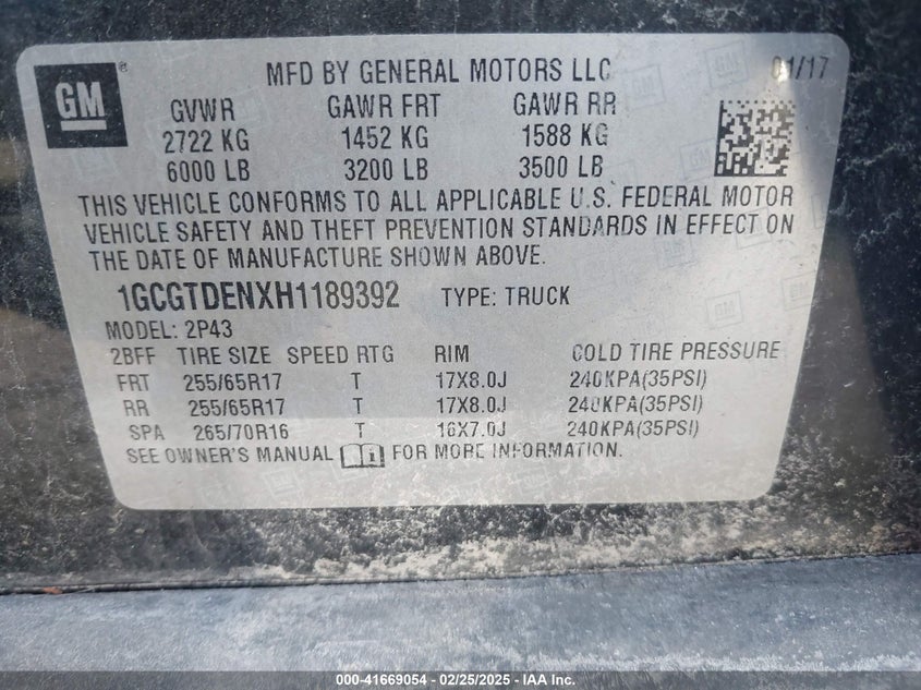 2017 CHEVROLET COLORADO Z71 - 1GCGTDENXH1189392