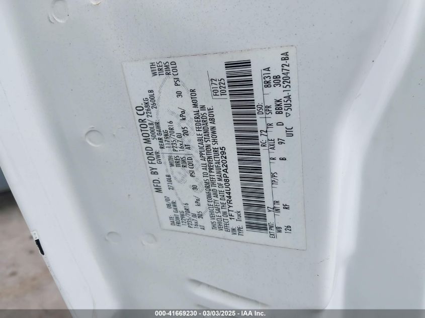 2008 Ford Ranger Sport/Xlt VIN: 1FTYR44U08PA20295 Lot: 41669230