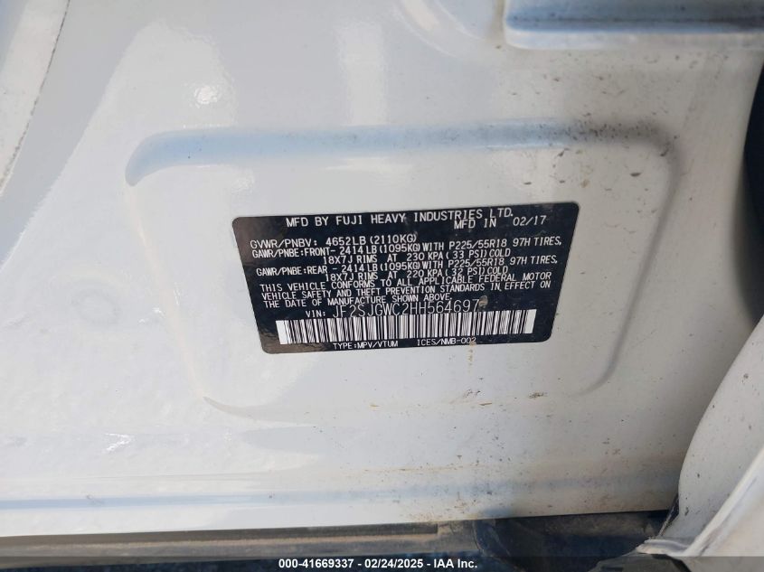 2017 Subaru Forester 2.0Xt Touring VIN: JF2SJGWC2HH564697 Lot: 41669337