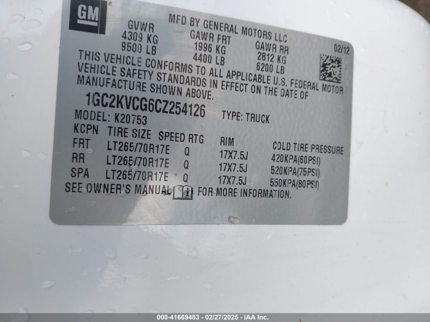 2012 Chevrolet Silverado 2500Hd Work Truck VIN: 1GC2KVCG6CZ254126 Lot: 41669483