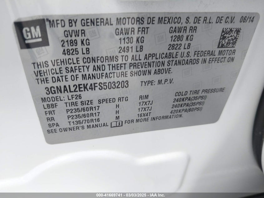 2015 CHEVROLET CAPTIVA SPORT 2LS - 3GNAL2EK4FS503203